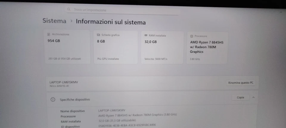 ACER NITRO V16 RYZEN 7 8845HS/32GB/512GB+512gb/FHD/165HZ ANV16-41-R6k1 - Immagine 4 di 4