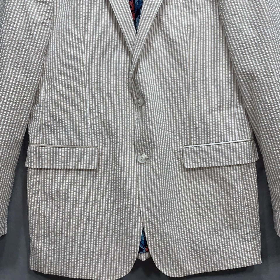 Chaqueta Blazer Ferrecci Tostada Algodón a Rayas Para Hombre Talla 42L Seersucker Foto 3 de 4