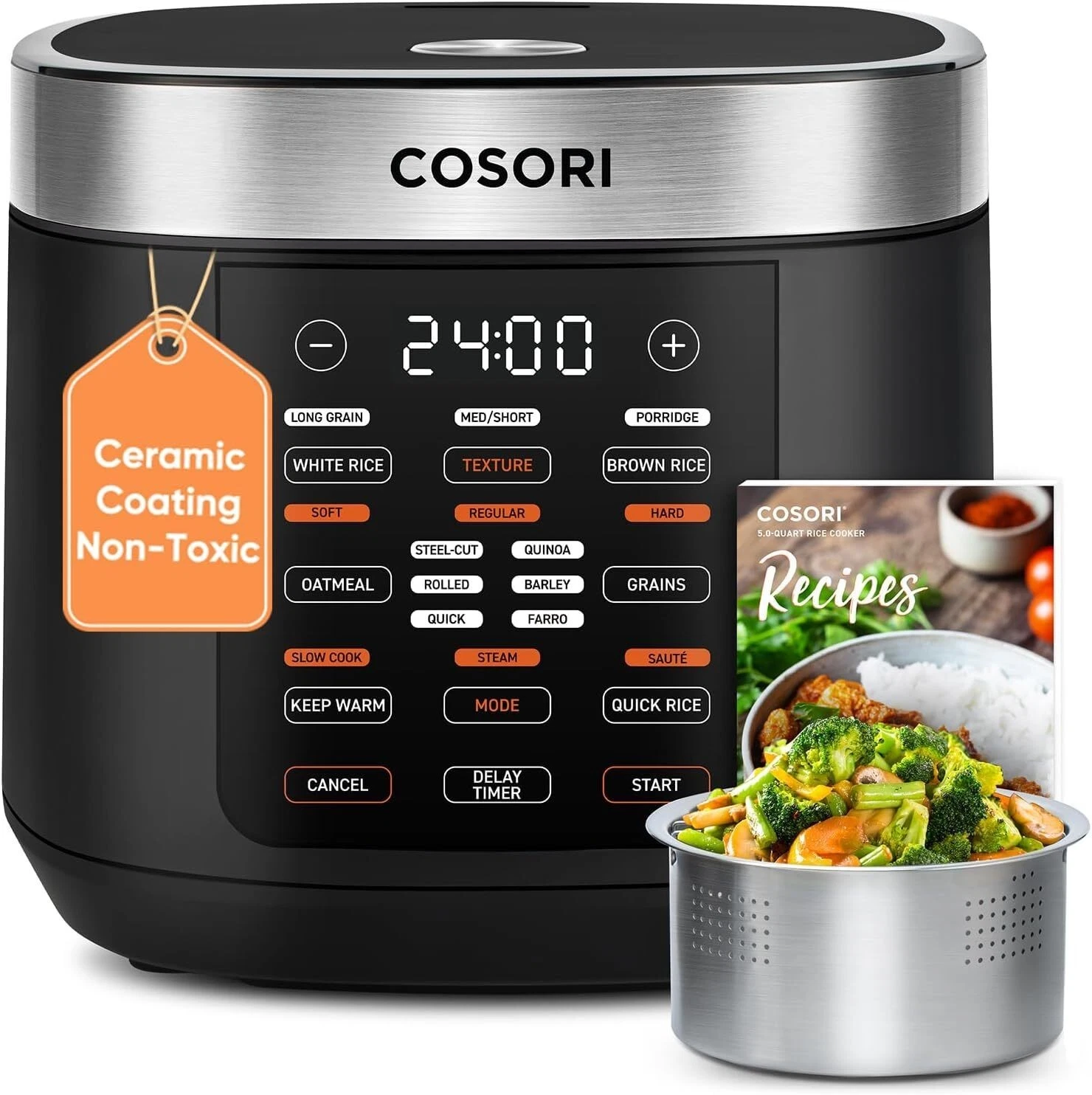 Rice Cooker 10 Cup 18 Functions Fuzzy Logic Rice Maker with Steamer Basket Black