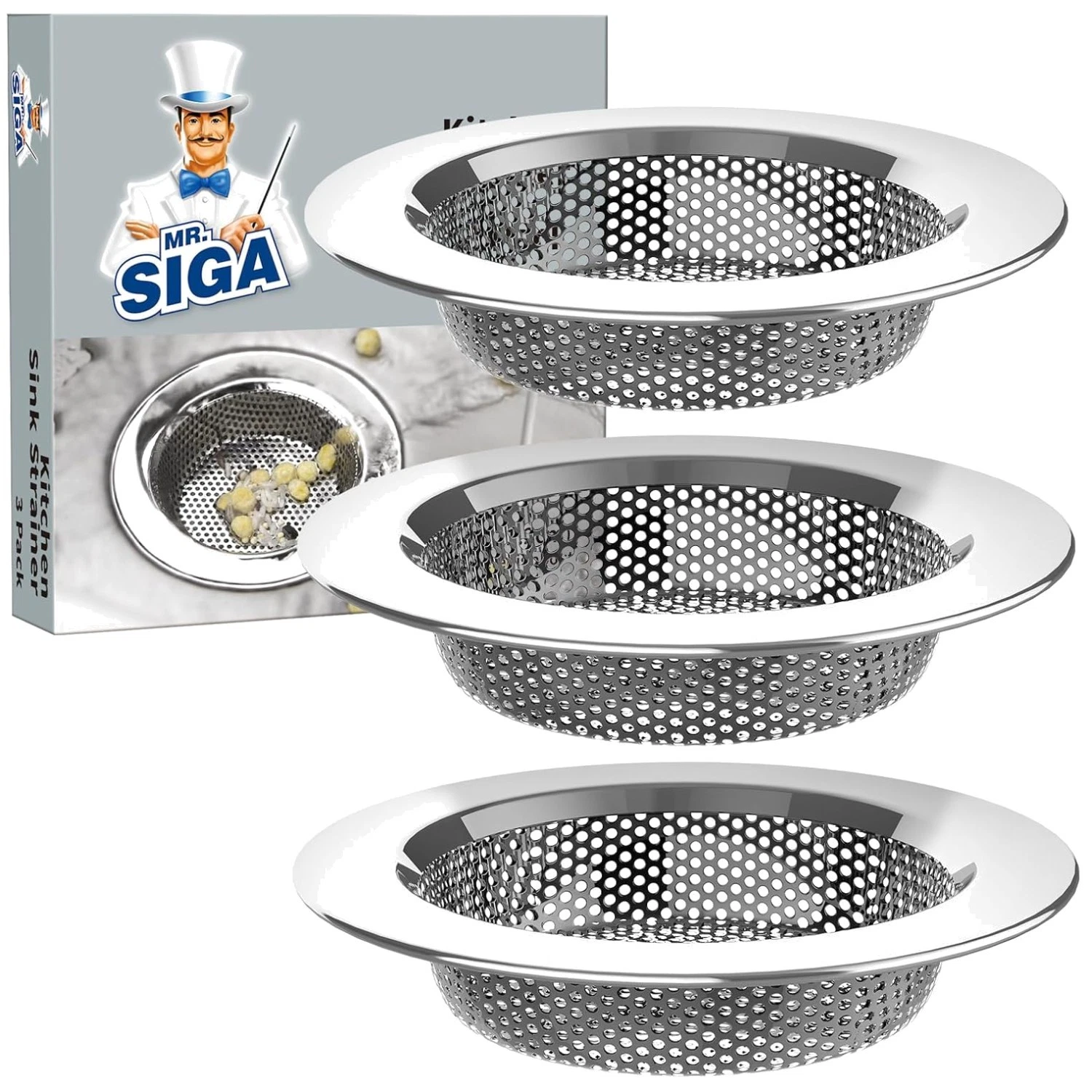 Durable Stainless Steel Drain Strainers, 3 inch, 3 Pack
