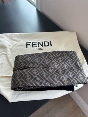 Fendi Roma Brown Black Logo Print Geometric Scarf for Women
