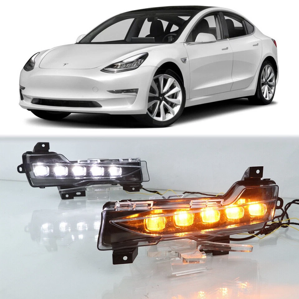LED Fog lights Daytime Running Lights Head Lamp Fit For Tesla Model 3 Model Y - Image 2 of 4