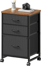 Rustic Brown 3-Drawer Mobile File Cabinet on Wheels for Home Office