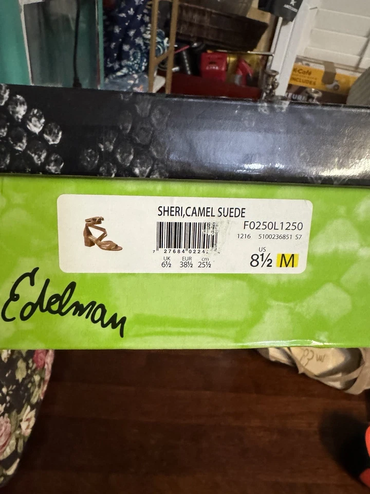 Sam Edelman Sammy 高跟鞋凉鞋,骆驼麂皮绒,8.5 M 全新 全新带盒 — 第 4/4 张图片