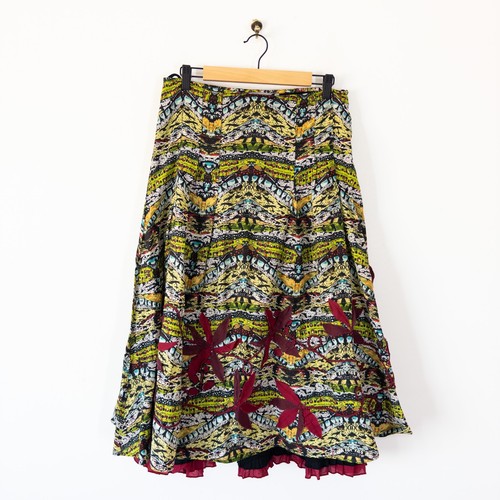M&S Per Una Vintage Midi Maxi Skirt Size 12 Multicoloured Printed Pure Cotton