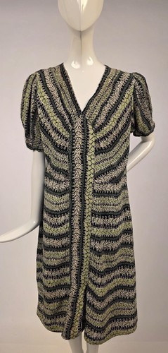 VINTAGE 1930’S NOVELTY PRINT STRIPED RAYON DRESS