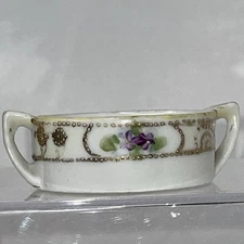 VINTAGE NIPPON GOLD TRIM GREEN WITH Violet OPEN SALT DIP CELLAR JAPAN