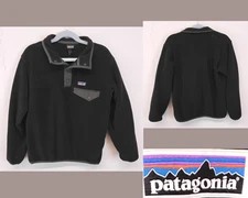 Patagonia Synchilla Fleece Jacket Boy's Small (7-8) Black Snap Closure #W4275