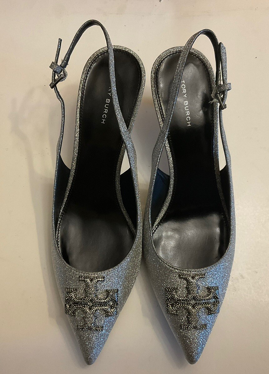 Tory Burch Eleanor 65MM Glitter Pavé Slingback Pumps Sz 8.5