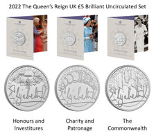 2022 Queen's Reign Full Set UK &pound;5 BU Coin in Royal Mint Sealed BU Packs