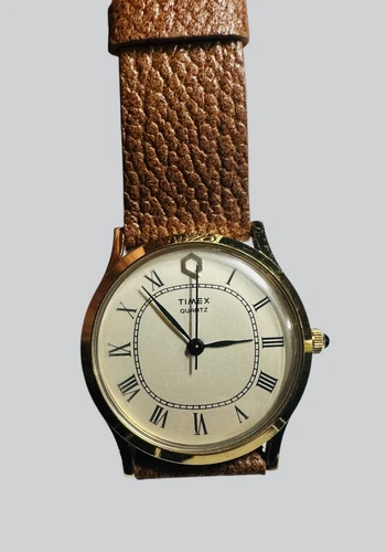 Vintage Rare Timex Q Quartz M Cell Watch 1970'S Great Britain Case & Strap EUC