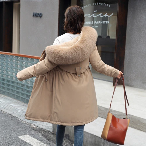 Winter Warm Women's Puffer Fur Collar Long Quilted Ladies Coat Hooded Jacket - Bild 6 von 15