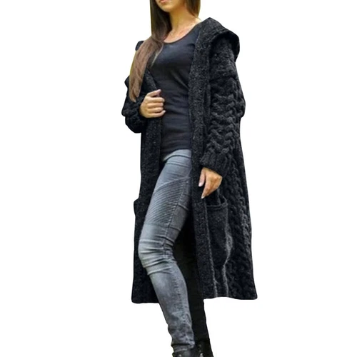 Womens Winter Warm Cardigan Coat Outwear Long Sleeve Jacket Hooded Knit Sweater - Picture 5 of 29