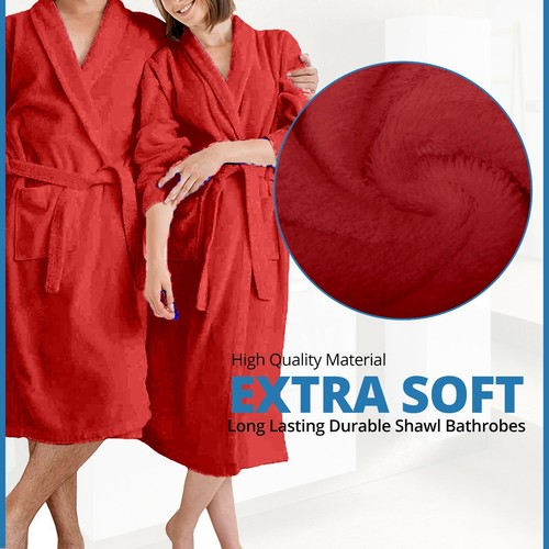 UNI SEX 100% COTTON BATHROBE SOFT SHAWL COLLAR TERRY TOWELING DRESSING GOWN - Picture 9 of 13