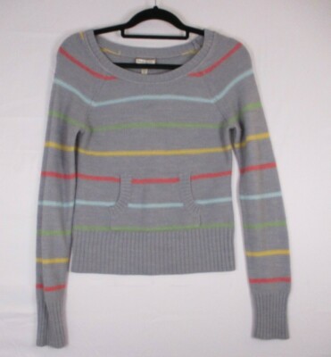 Aéropostale Large Striped Sweater Scoop Neck Raglan Sleeve Front Pocket Acrylic