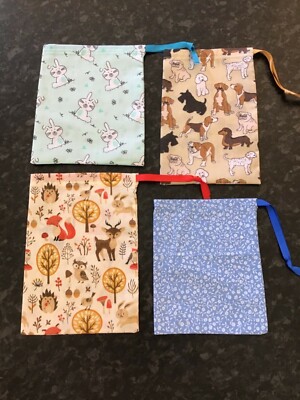 4 small Animal drawstring fabric bags/storage teacher resources/NQT/KS1/gift
