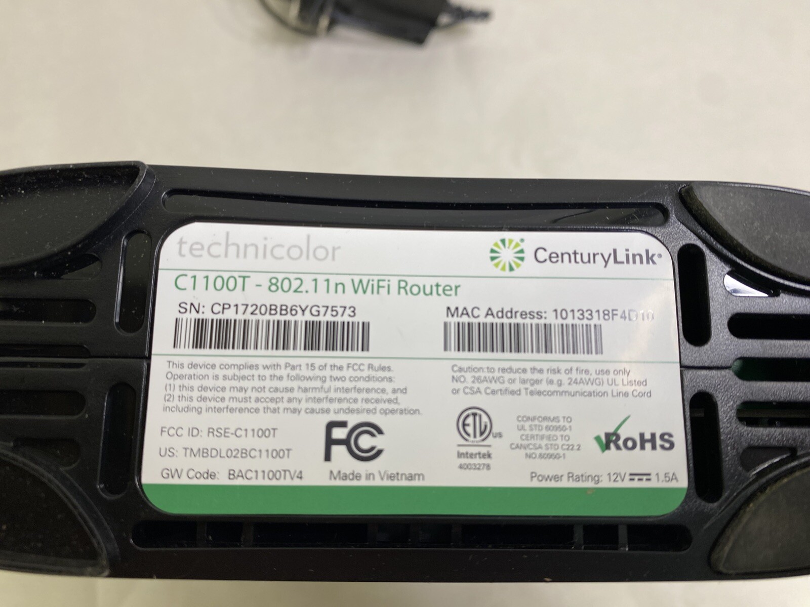 Centurylink Zyxel C1100T 802.11n VDSL2 Wireless Modem/Router Combo ...