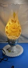 Vintage Milk Glass Hurricane Style Table Lamp Yellow Roses Flowers Tested/Works