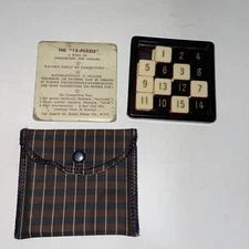 VTG c1950 15-PUZZLE RUDOLF STEINER CO TARTAN PLAID CASE SLIDING TILE GAME--RARE