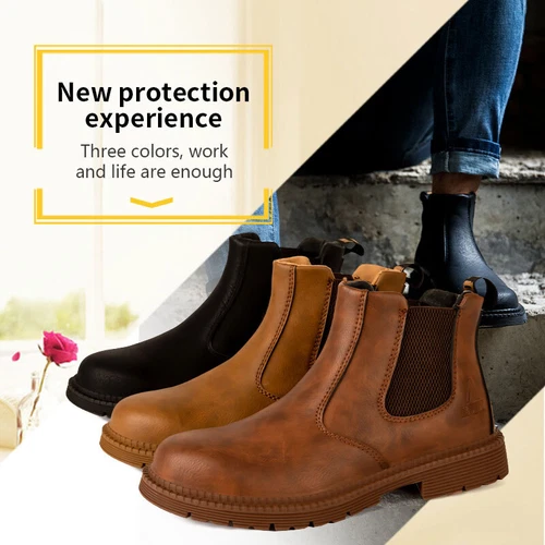 Women Men Leather Brown Safety Boots Work Shoes Steel Toe SlipOn Water Resistant - Bild 8 von 31