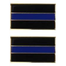 Metallic Thin Blue Line Law Enforcement Support Badge Lapel Pins 2 Pack Set 