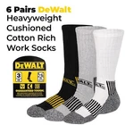 DEWALT 6 Pair Pack Black Heavy Duty Cushioned Work Socks Grey White 10 - 13