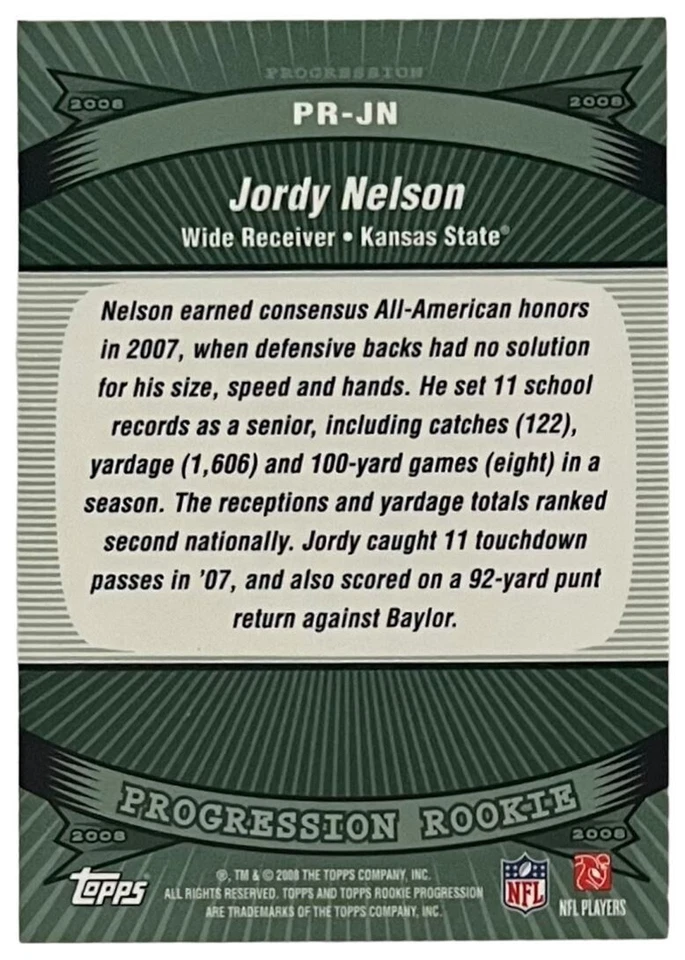 2008 Topps Rookie Progression Rookies #PR-JN Jordy Nelson Kansas State Wildcats - Image 2 of 2