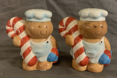 Baker Gingerbread Men with Candy Cane Salt N Pepper Shakers 