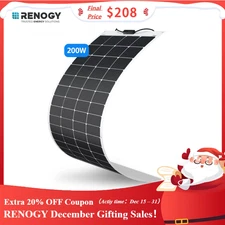 Renogy 200W 12V Flexible Mono Solar Panel RV Rooftop Camping Off-Grid Light Thin