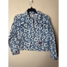 Disney Parks Minnie Mouse Floral Denim Trucker Jacket Light Wash Blue Women