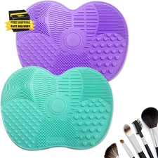 2 Pcs Silicone Makeup Brush Cleaning Mat - Makeup Brush Cleaner Mats.Cosmetic Cl