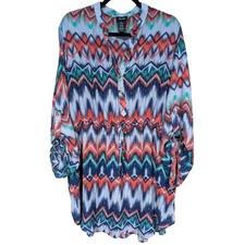 Justify Mandarin Patterned Collar Button Front Plus sz 2XL Dress Tunic Women's 