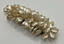 Vintage Silvertone Heart Faux Pearl Hair Spring Clip