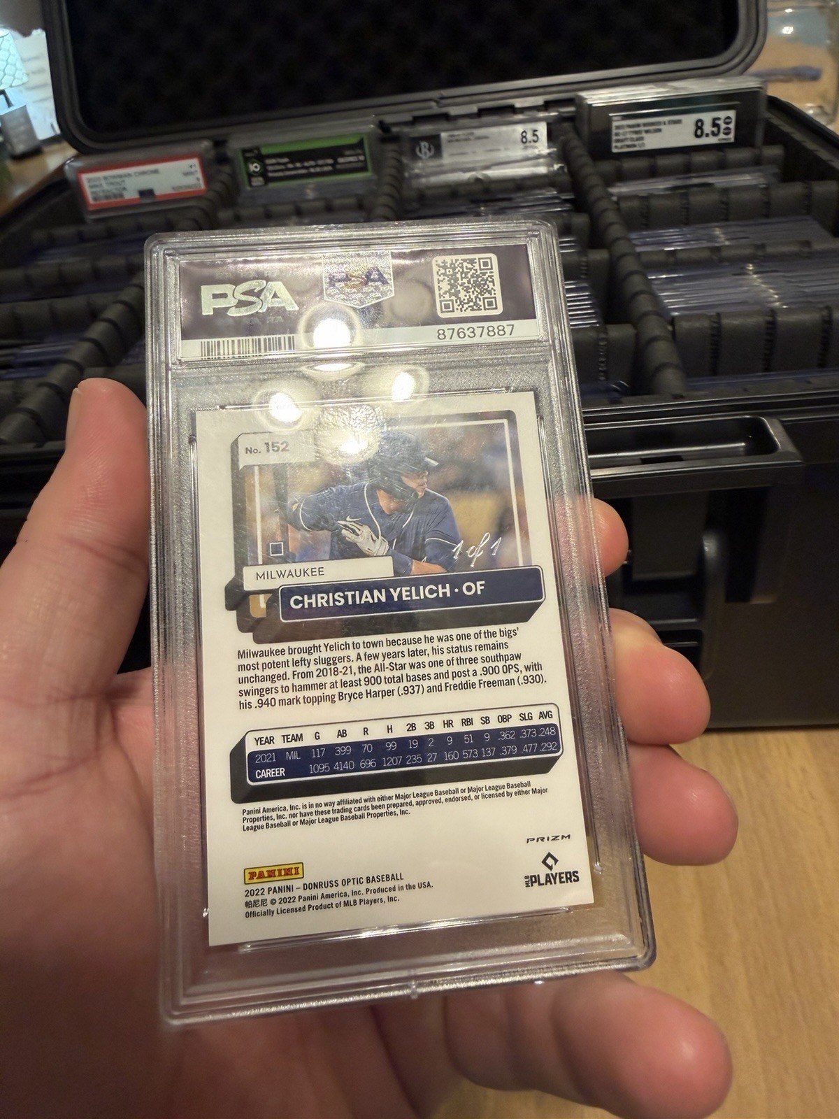 Panini 2022 Donruss Optic Christian Yelich #152 Black Finite Prizm 1/1 PSA 10 view 2