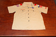Boy Scouts of America BSA Women's Shirt Tan Large  L  38-40 Sewn Patches
