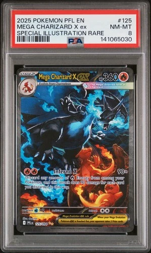 2025 POKEMON PFL SPECIAL ILLUSTRATION RARE #125 MEGA CHARIZARD X EX PSA 8