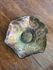 Fenton Carnival Glass Feathered Serpent Pattern Ruffled Bowl Vintage 9 X8 Inch