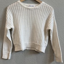 DKNY Jeans Cropped Sweater Open Knit Long Sleeve 100 Cotton White Medium