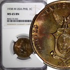 Philippines U.S. Admin.Bronze 1938 M 1 Centavo NGC MS65 BN TOP GRADED KM#179 (2) — photo 1