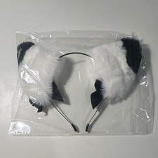 Plush Animal Ear Headband Costume Accessory Black White One Size, Animals