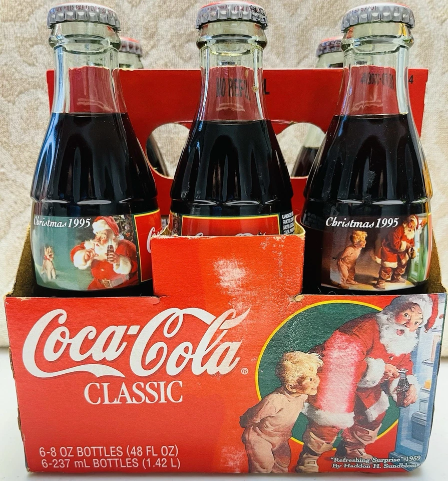 Винтажные запечатанные бутылки Coca-Cola Classic Christmas 1995 издание упаковка 6 шт., 8 унций - Изображение 3 из 4