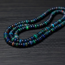 Natural Black Ethiopian Opal Rondelle Beads 5-6mm 16 Inch Gemstone Strand