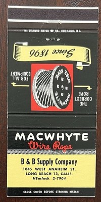 B & B Supply Co Long Beach CA Vintage 30/Front Striker Matchbook Cover B-6346