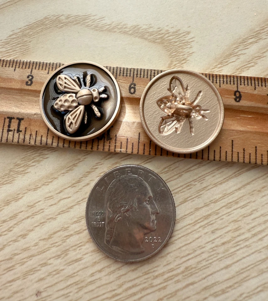 10PC Matte Gold Black Enamel Bee Shank Metal Buttons 23mm - Image 2 of 4
