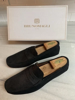 BRUNO MAGLI Men\'s 10.5 Loafers Black Suede Leather Russel Shoes Made In Italy M by Bruno Magli Primo Unlined Suede Loafer Men main image 3