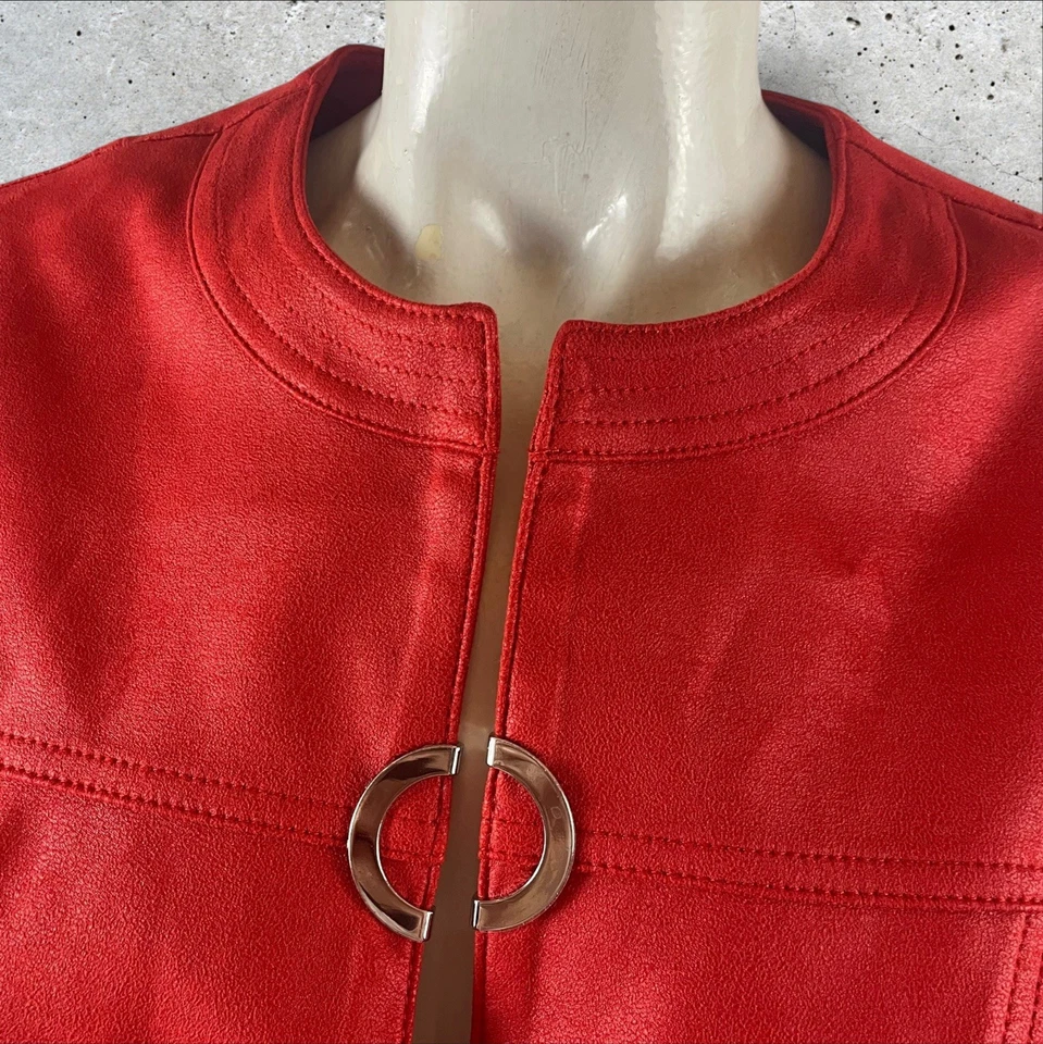 Joseph Ribkoff Jacket Womens Small Red Faux Leather Minimalist Quiet Luxury F135 - Image 2 of 4