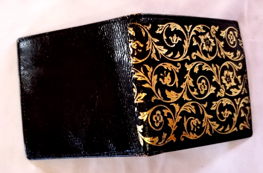 Cartera Billetera Art Nouveau Cuero Genuino Hecha en Italia Negra Dorada Florentina Foto 2 de 4