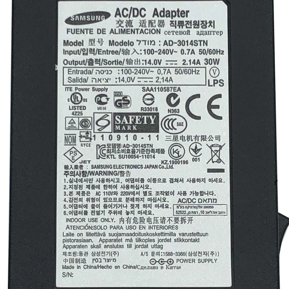 NEW Genuine AC DC Adapter Samsung S20B350H S22B300B S22B310B S22A460 LED - Image 2 of 4