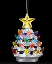 Mr. Christmas Silver Metallic Nostalgic Tree Shatterproof LED Ornament 4” NWT