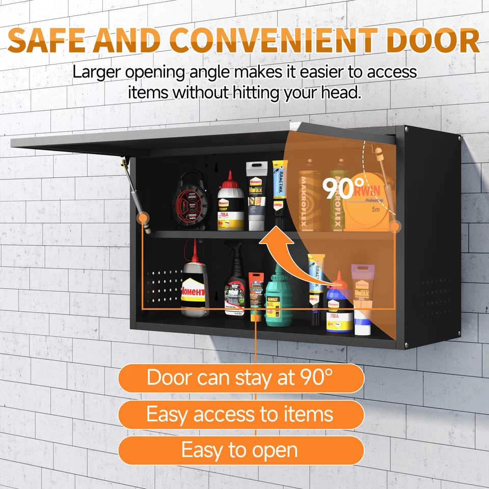 Armario de almacenamiento de metal montado en la pared gabinete de pared de garaje con estantes ajustables Foto 4 de 4